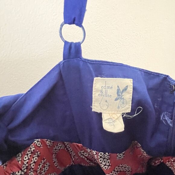 Anthropologie EDME & ESYLLTE Graphical Dress Blue Orange Bow Back - Size 10 - Picture 8 of 10